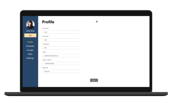 CliniShift credentialing feature for managers to view an employee's profile information
