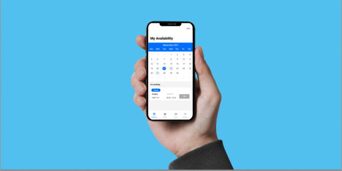 a phone showing a staff members availability in the CliniShift App