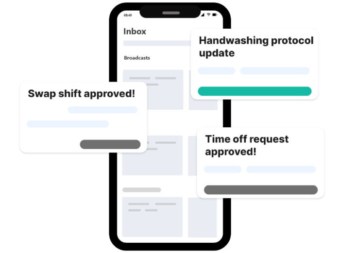 CliniShift App showing broadcast notifications