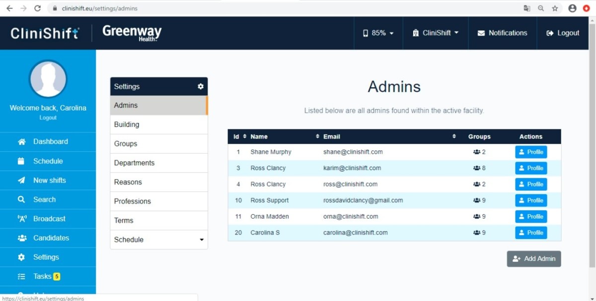 Admins - CliniShift