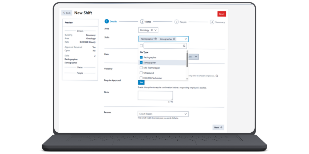 skills-based scheduling on the CliniShift software