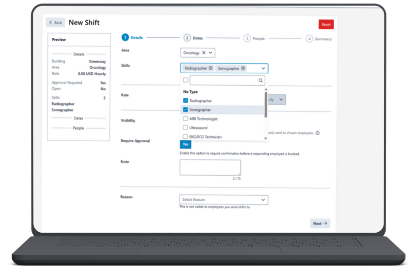 skills-based scheduling on the CliniShift software